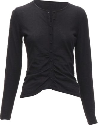 Oscar De La Renta silk cashmere gathered front black cardigan