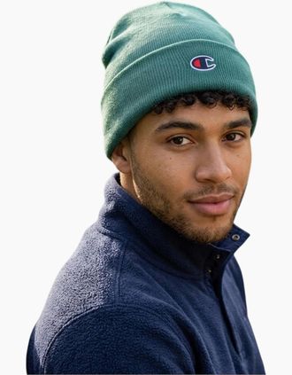 Champion Mens CHAMPION Mens Beanie Hat Winter Warm Thick knitted Ribbed Outdoor Unisex Caps - Green