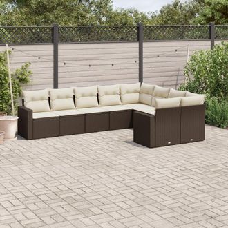 vidaXL Set De Sof&aacute;s De Jard&iacute;n 9 Pzas Y Cojines Rat&aacute;n Sint&eacute;tico Marr&oacute;n Vidaxl