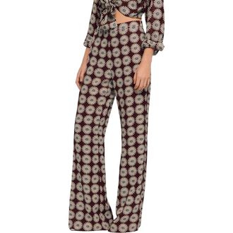 Sandro Floral-print floaty trousers in Marron /Bleu at Nordstrom, Size 34 Eu