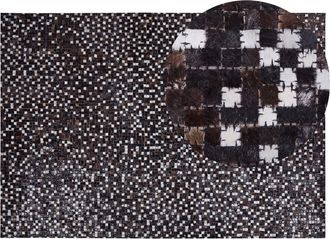 Beliani Alfombra De Piel Marr&oacute;n Y Plata 160 X 230 Cm Estilo R&uacute;stico Patchwork Akkese