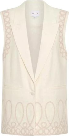 IXIAH Cr&egrave;me Vest met Alkali Borduursel - Dames - Gillet - Wit - L - Linnen - Kostuums