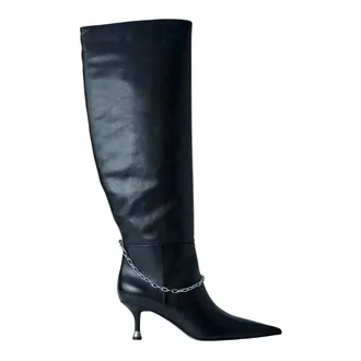 Alexander Wang Alexander Wang, Heeled Boots, female, Black, Size: 10 US Chain Detail Knee-High Leather Boots