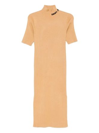 DKNY Geribbelde midi-jurk met hoge hals - Beige