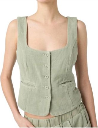 Blank NYC Button-Up Fitted Crop Vest In Desert Sage