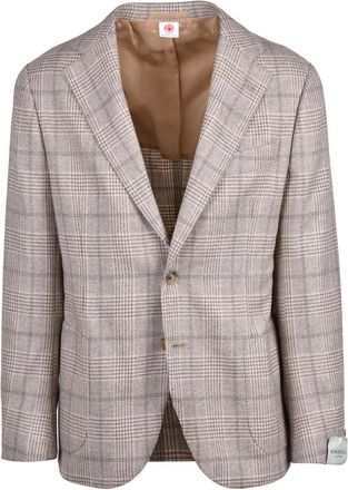 LUIGI BORRELLI NAPOLI Rounded Wool Cashmere Jacket with Notch Lapels and Checkered Pattern