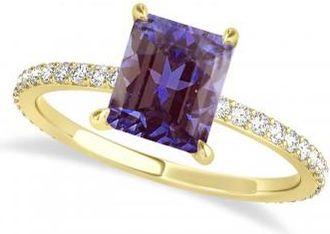 Allurez Emerald Alexandrite & Diamond Hidden Halo Engagement Ring 14k Yellow Gold (2.93ct)