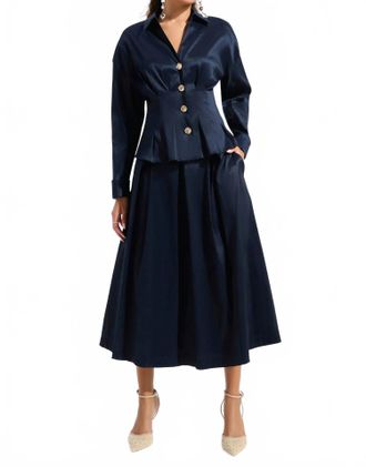 Joseph Ribkoff Stretch Taffeta Fit & Flare Blouse In Midnight Blue