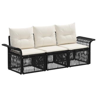 vidaXL Conjunto De Sof&aacute;s De Jard&iacute;n 3 Pcs Negro Rat&aacute;n Sint&eacute;tico Vidaxl
