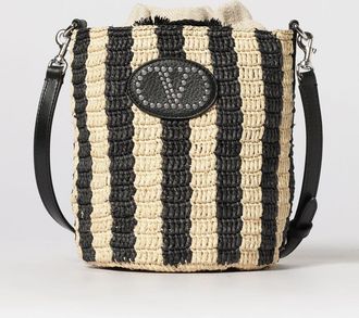Valentino Garavani Borsa a secchiello in rafia crochet a righe