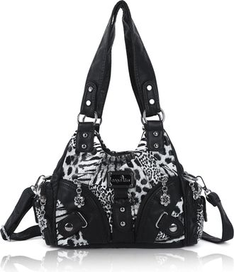 Angel Kiss Purses for Women Small Hobo Shoulder Bags Vagen Leather Multi-Pocket Tote Bag with Zipper, Leopard Black, S