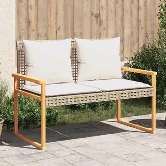 vidaXL Panca da Giardino con Cuscino Beige Misto Polyrattan e Acacia - Vidaxl