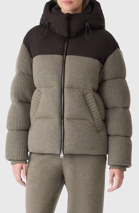 Mackage Greer Mixed Media Wool & Cashmere Blend Hooded Down Jacket in Coffee at Nordstrom, Size X-Small