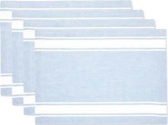 Solino Home Linen Placemats - Country Stripe in Cashmere Blue at Nordstrom, Size Medium