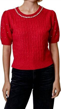 Design History Rhinestone Sleeve Sweater In Cherry