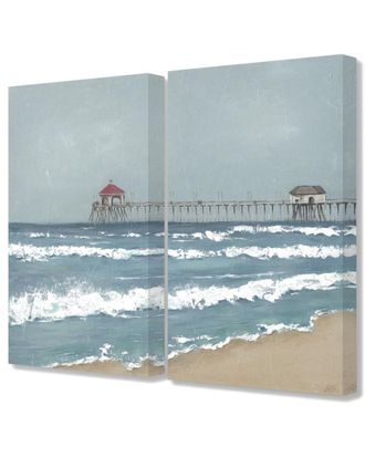 Stupell Industries Fishing Pier Beach Diptych Painting By Jade Reynolds