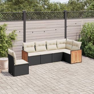 vidaXL Vidaxl - Set De Sof&aacute;s De Jard&iacute;n 6 Piezas Y Cojines Rat&aacute;n Sint&eacute;tico Negro