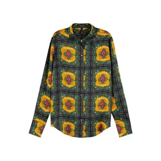 Scotch & Soda Shirts, female, Green, L, Printed Silk Shirt with Long Sleeves