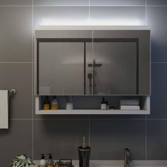 Berkfield Home LED Bathroom Mirror Cabinet White 80x15x60 cm MDF | Size: 80 x 15 x 60 cm
