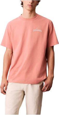 Calvin Klein Jeans Tops, Heren, Roze, XL, Katoen, SS Left Chest Chain T-Shirt