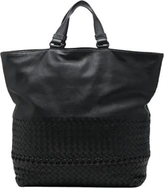 Bottega Veneta Black Leather Handbag Tote Bag (Pre-Owned)
