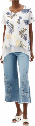 Joseph Ribkoff Tropical Print Layered Tunic Top In Vanilla/multi