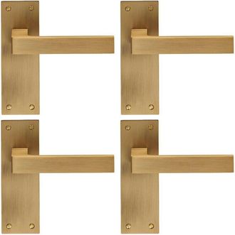Loops 4x PAIR Straight Square Handle on Slim Latch Backplate 150 x 50mm Antique Brass