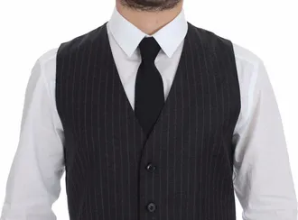 Dolce & Gabbana Gray Striped Wool Logo Vest Gilet Mens Weste