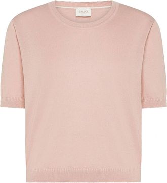 Cruna Cropped Pink Knitted Ribbed Edge T-Shirt