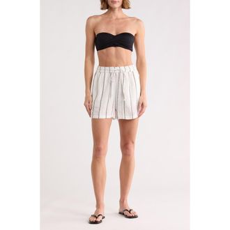 Elan Stripe Drawstring Cover-Up Shorts in White/Brown Stripe at Nordstrom Rack, Size X-Large
