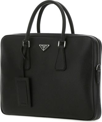 Prada Mens Saffiano Travel Top Handle Bag Black Calfskin