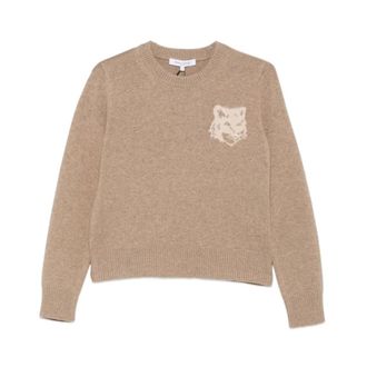 Maison Kitsun&eacute; Fox Head Intarsia Trui - Dames - Sweatshirts & Hoodies - Beige - Maat: XS Wol