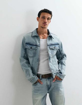 True Religion Big T - Giacca di jeans blu lavaggio chiaro in coordinato
