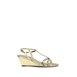 Prada Gold Calf Leather Bos Taurus Wedge Womens Sandals