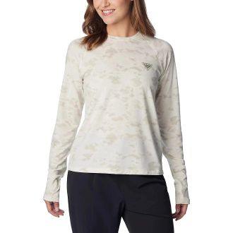 Columbia PFG Uncharted Shirt Womens Beige Knit Long Sleeve Fishing UPS1220