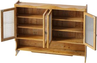 STILVORA Armario De Pared Retro Con 4 Puertas, 2 Niveles Y Espacio Abierto Con Ganchos, De Madera Maciza Y Vidrio, 100&times;20&times;80 Cm, Natural