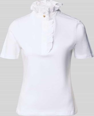 Rich & Royal T-Shirt mit Stehkragen und R&uuml;schen in Weiss, Gr&ouml;&szlig;e XS