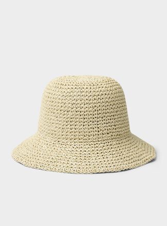 Simons Womens Crocheted paper straw cloche hat