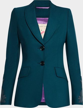 Maison Common Embroidered Sleeve Single-Breasted Wool-Blend Blazer