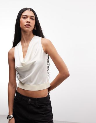 AllSaints Zoey - Top senza maniche in maglia bianco sporco con scollo ad anello