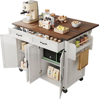 STILVORA Carro De Cocina Con 2 Cajones, 2 Armarios, Encimera Abatible Y Toallero, En Mdf, Blanco