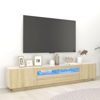 Berkfield Home TV Cabinet with LED Lights Sonoma Oak 200x35x40 cm in Brown | Size: 200 x 35 x 40 cm