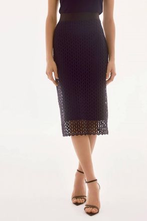 Joseph Ribkoff Guipure Lace Pencil Midi Skirt In Midnight Blue