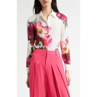 Alice & Olivia Willa Floral Silk Button-Up Shirt in Empress Bloom Off White at Nordstrom, Size X-Small