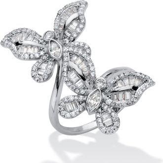 Palm Beach Jewelry 4.41 Cttw. Round Cubic Zirconia Platinum-Plated Butterfly Wrap Cocktail Ring