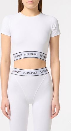 Plein Sport T-shirt cropped in poliammide con logo jacquard
