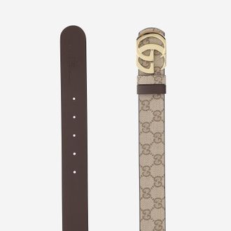 Gucci Mens Belt Gg Marmont Reversible Beige Leather Cotton