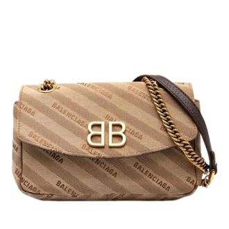 Balenciaga Pre-owned Cross Body Bags, female, Beige, Size: ONE SIZE Pre-owned BB Logo Leather Canvas Shoulder Bag