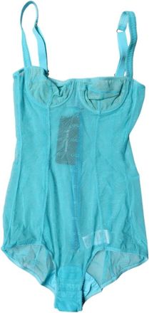 Dolce & Gabbana Blauw Tulle Balconette Body met Logo - Dames - Bodies - Blauw - S - Nylon - Tops