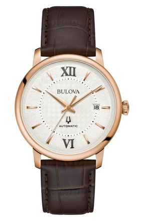 Bulova Hudson Leather Strap Watch, 39mm in Rose Gold-Tone at Nordstrom